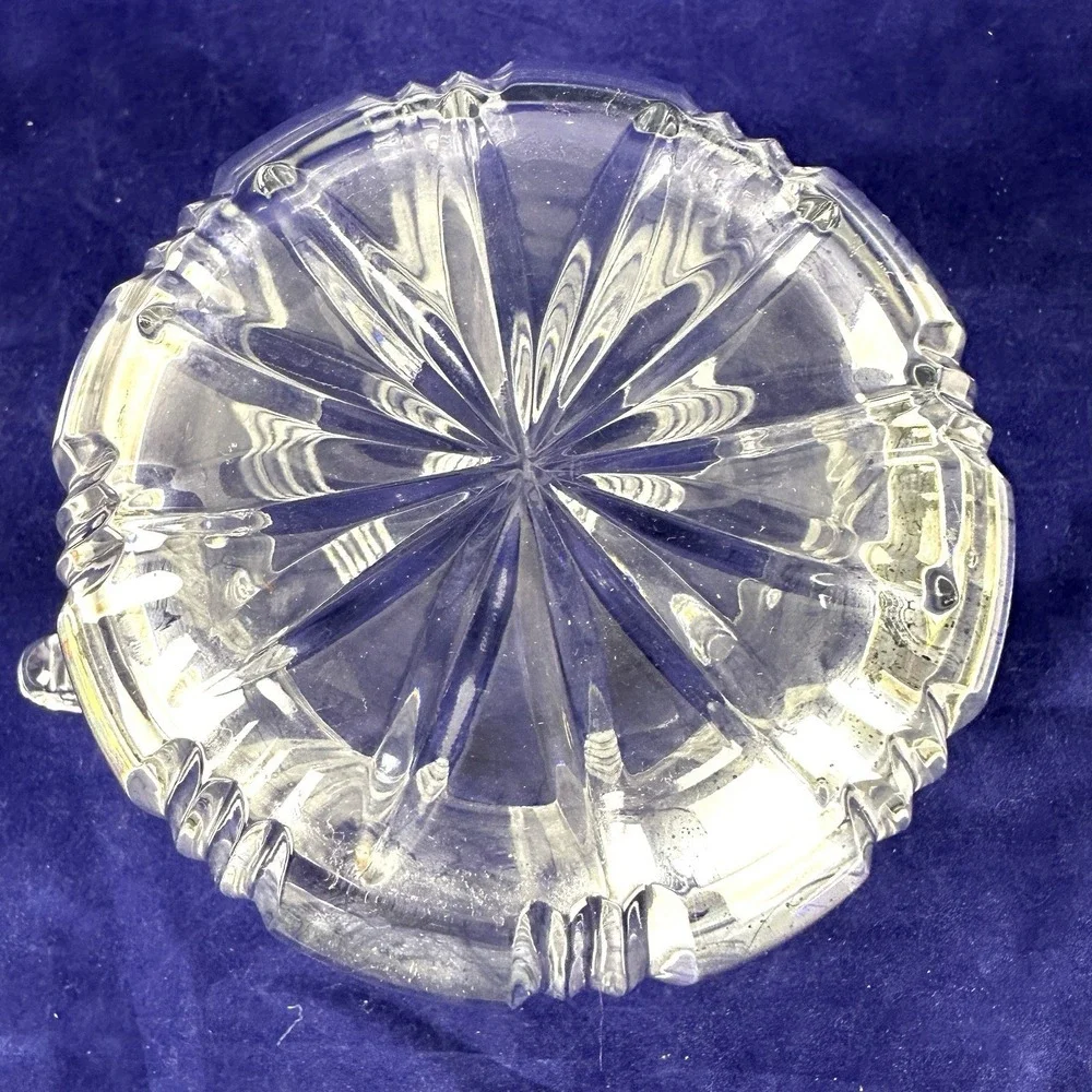 Vintage Cut Crystal Ice Bucket with Scroll Handles Heavy Leaded Glass Clear Tall